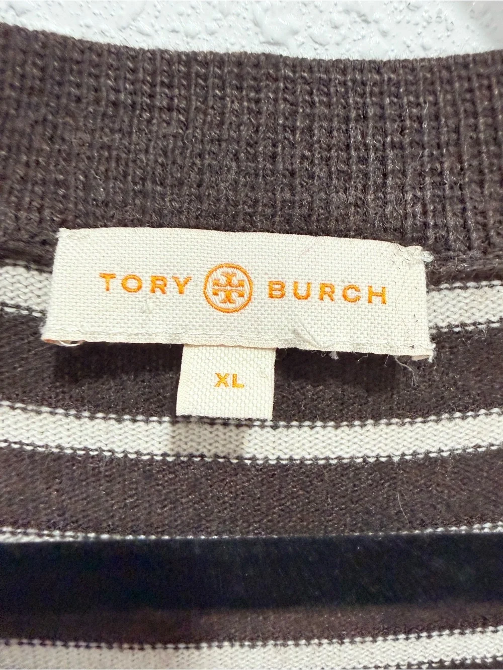 Tory Burch Striped V-Neck Pocket Tunic Sweater XL
